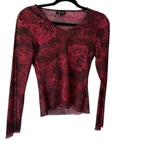 My Michelle Mesh Shirt Y2k Medium Animal Print Long Sleeve Sheer USA Grunge